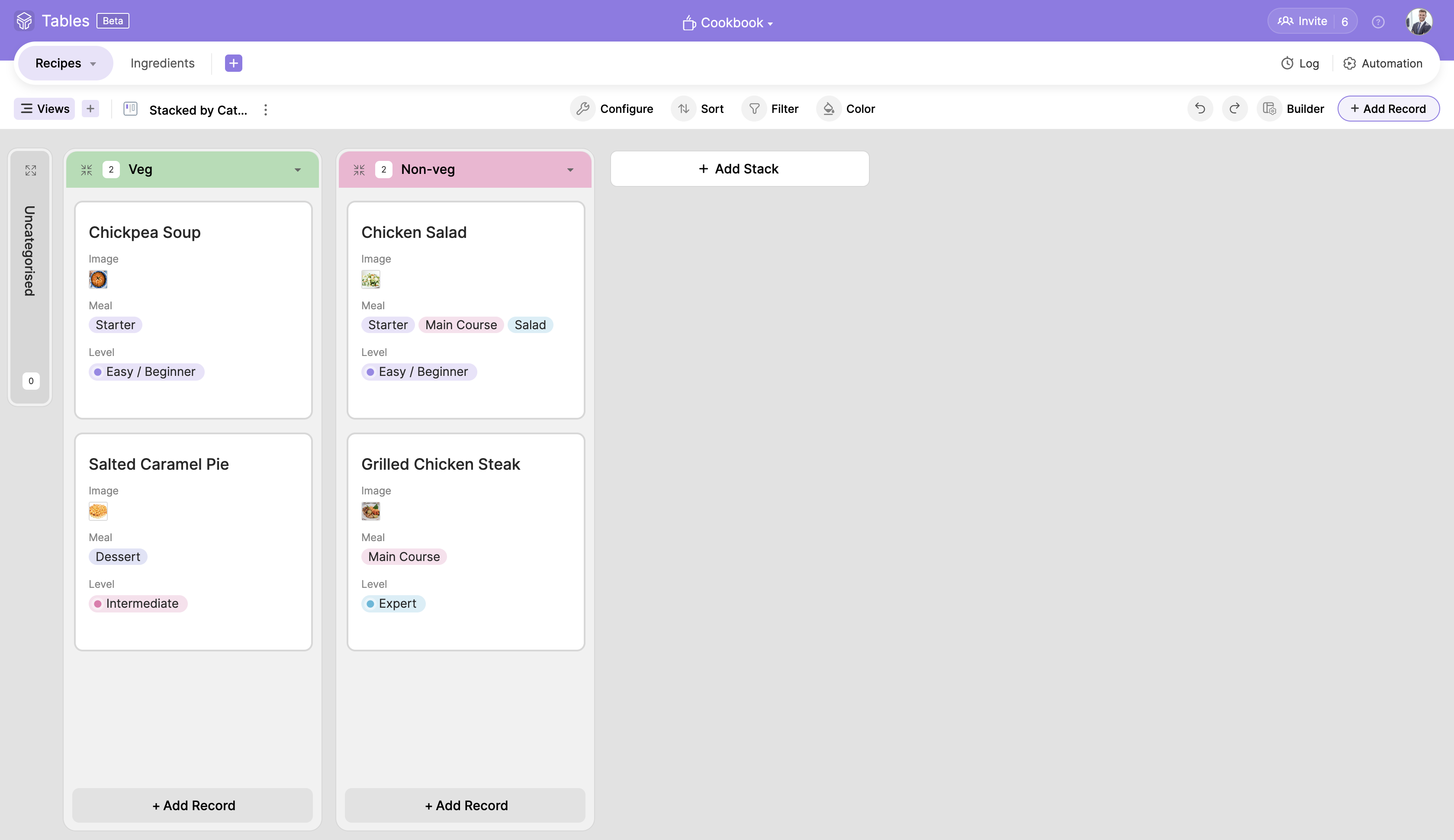 Zoho Tables Data View