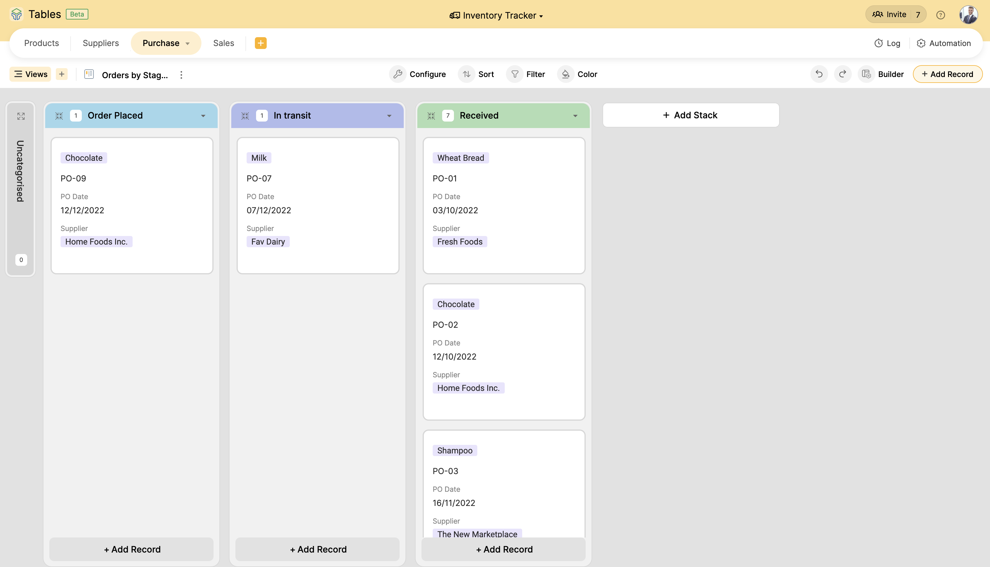 Zoho Tables Data View