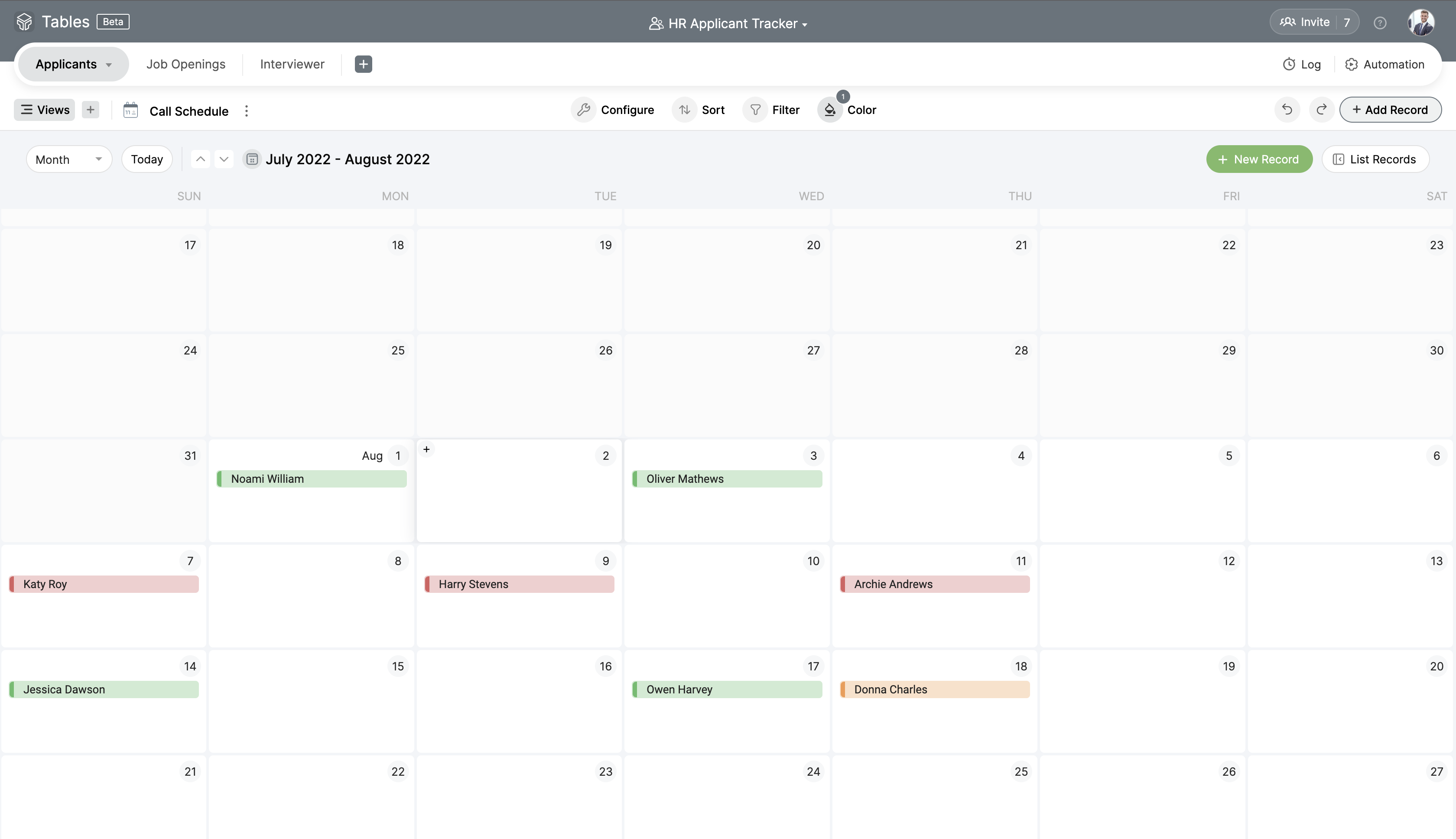 Zoho Tables Data View