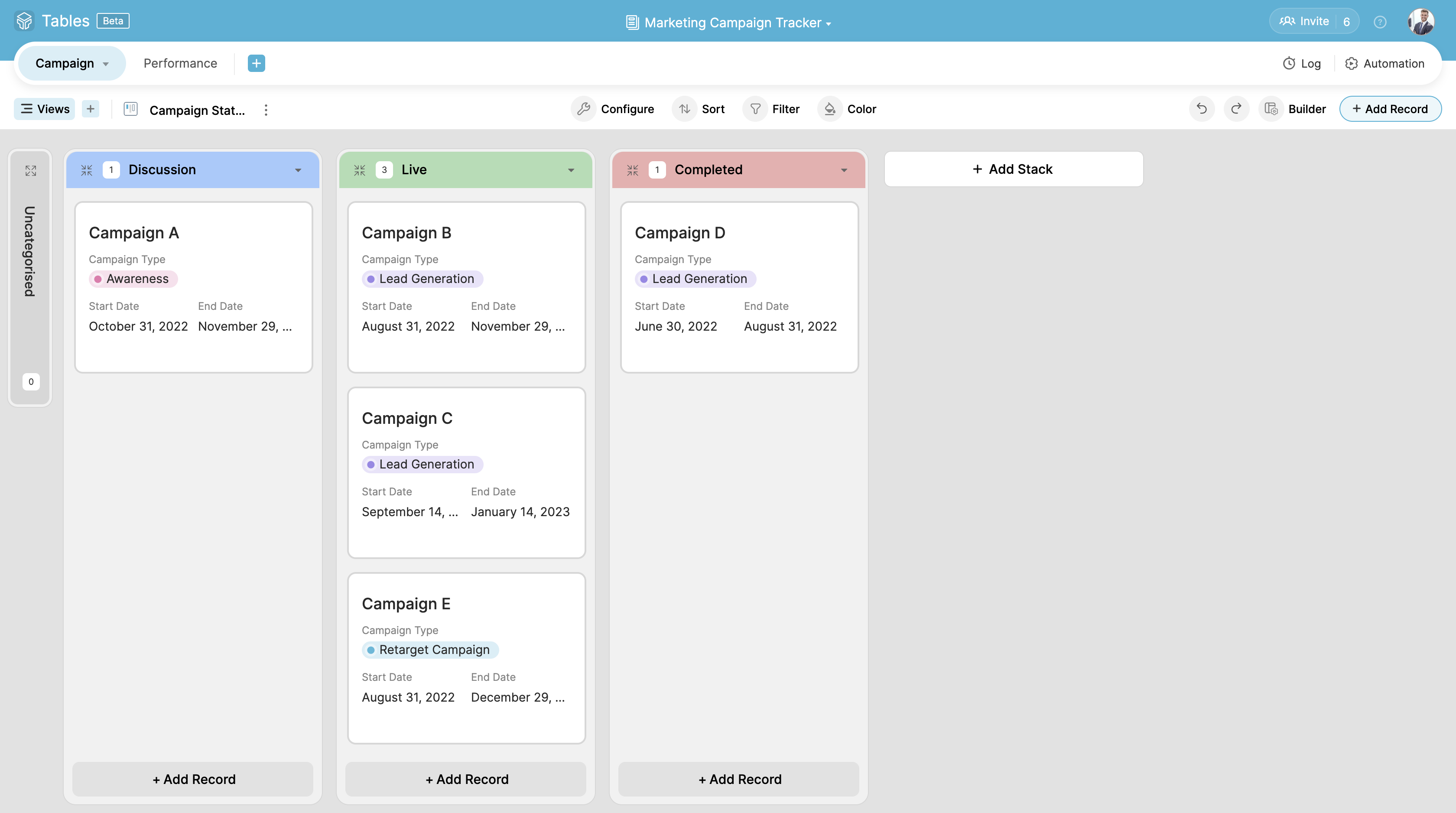 Zoho Tables Data View