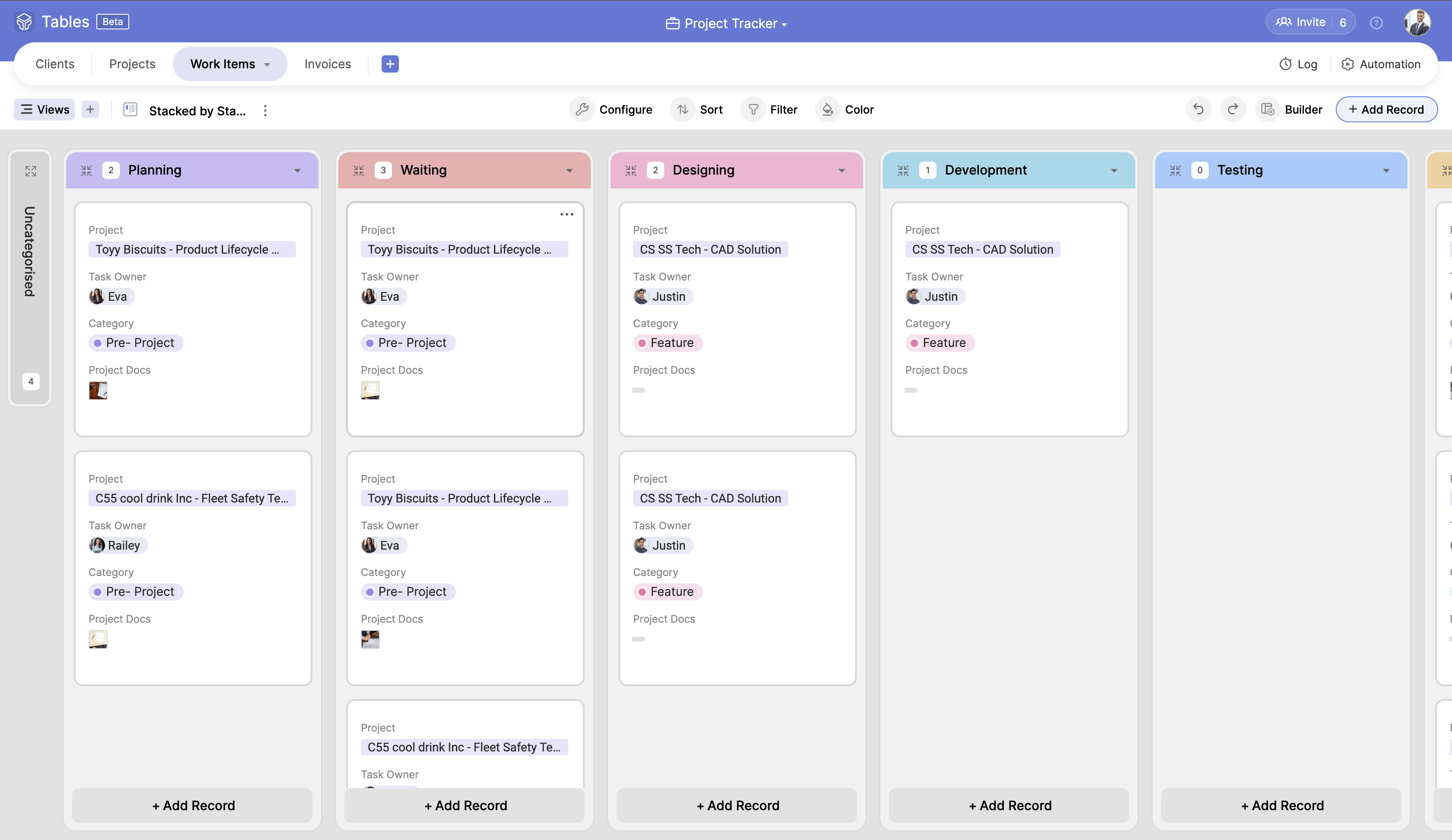 Zoho Tables Data View