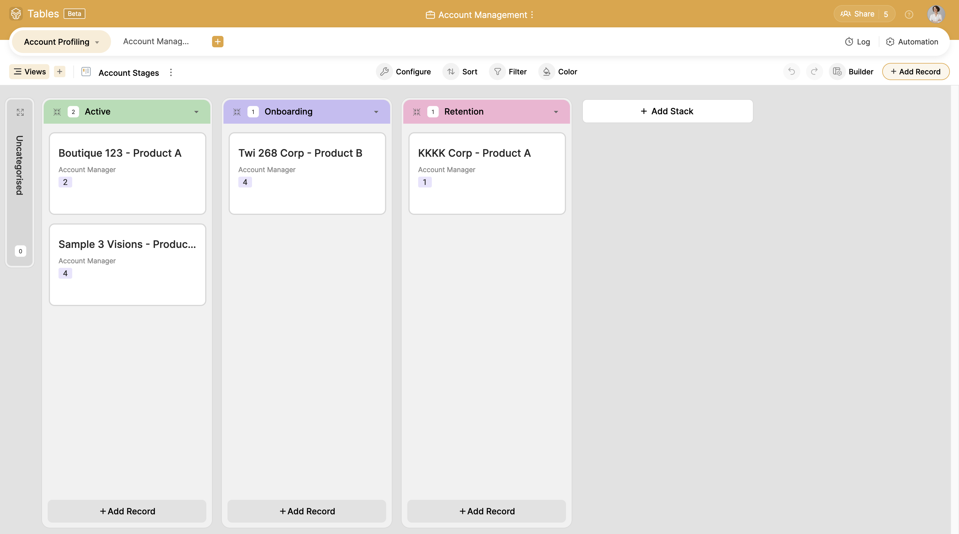 Zoho Tables Data View