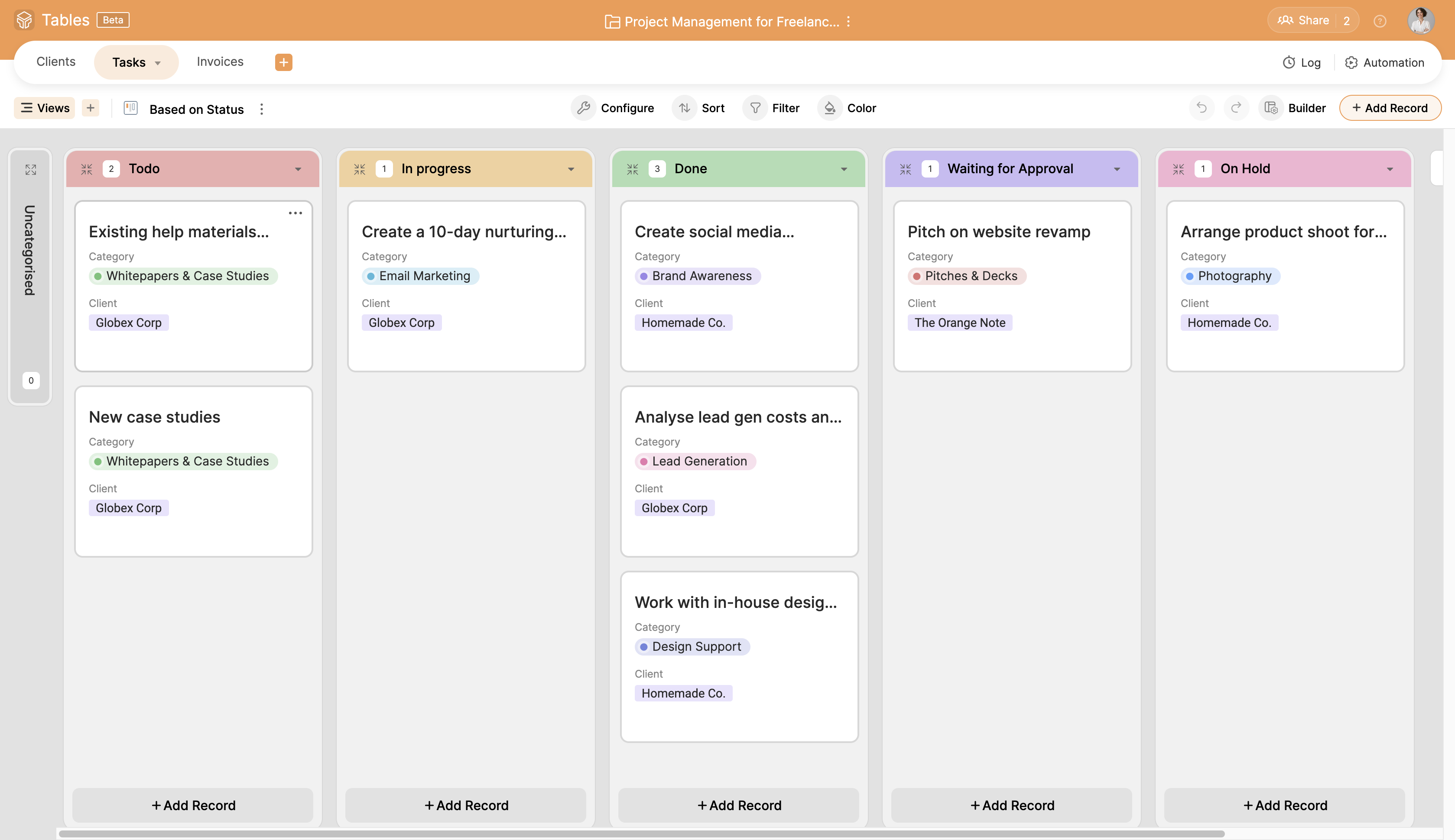 Zoho Tables Data View