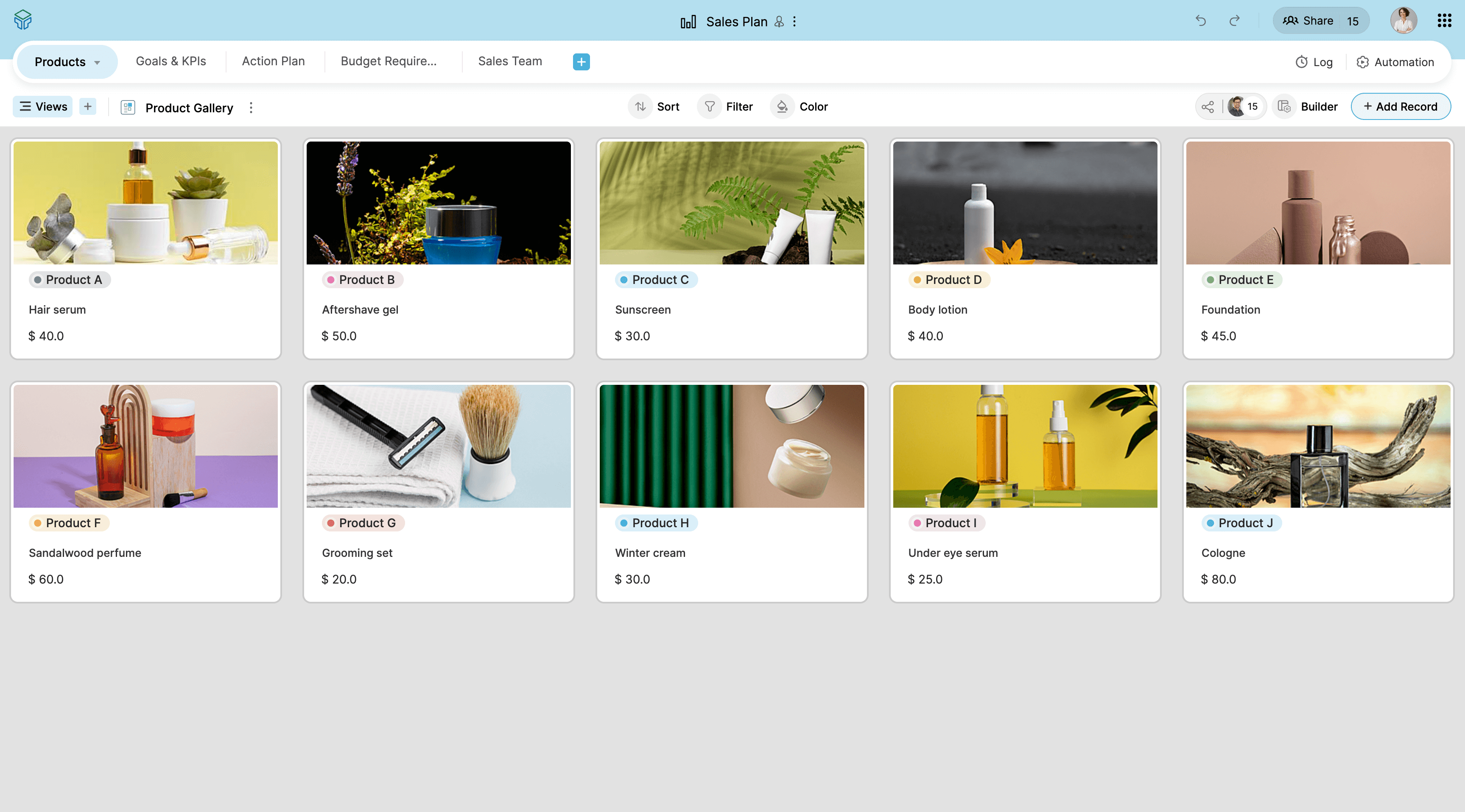 Zoho Tables Data View