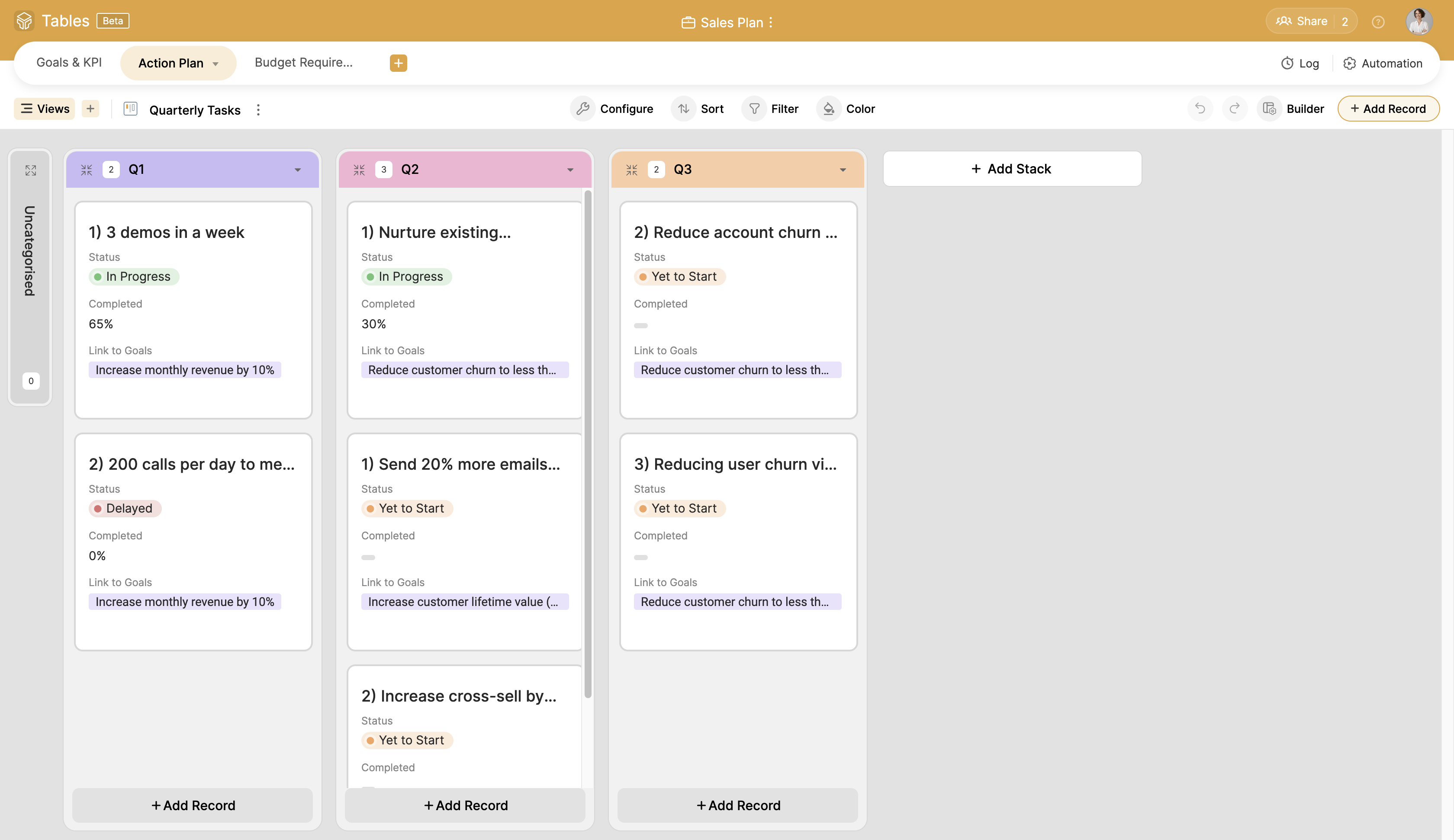 Zoho Tables Data View