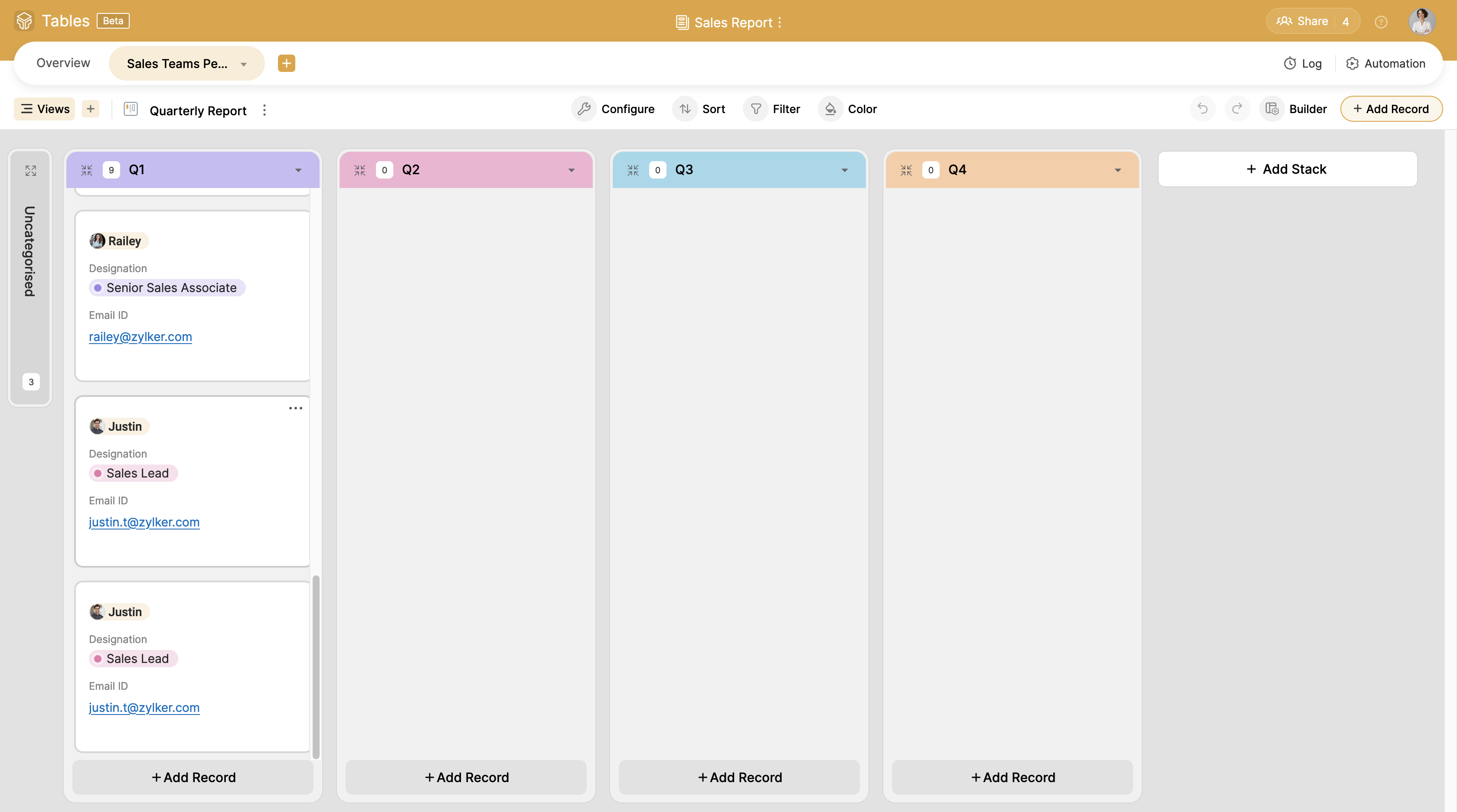 Zoho Tables Data View