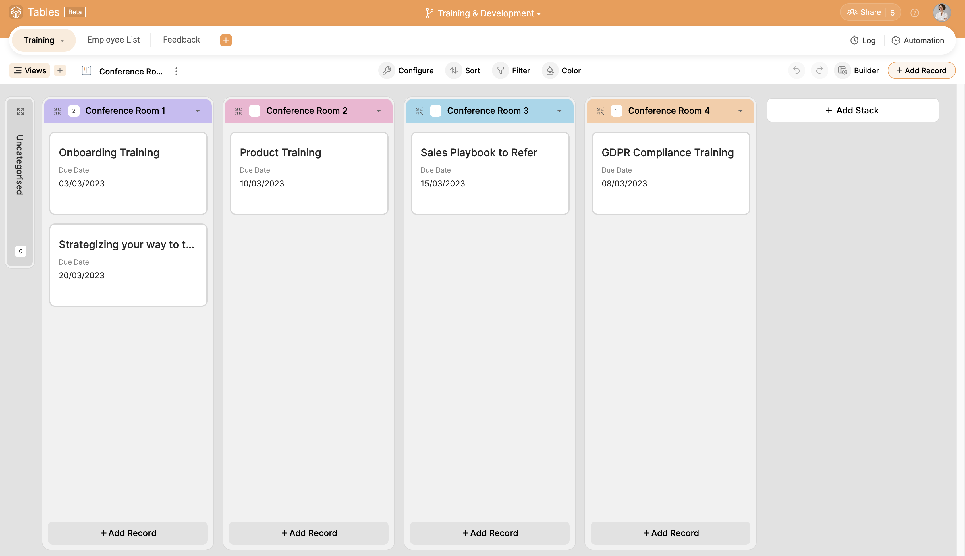 Zoho Tables Data View