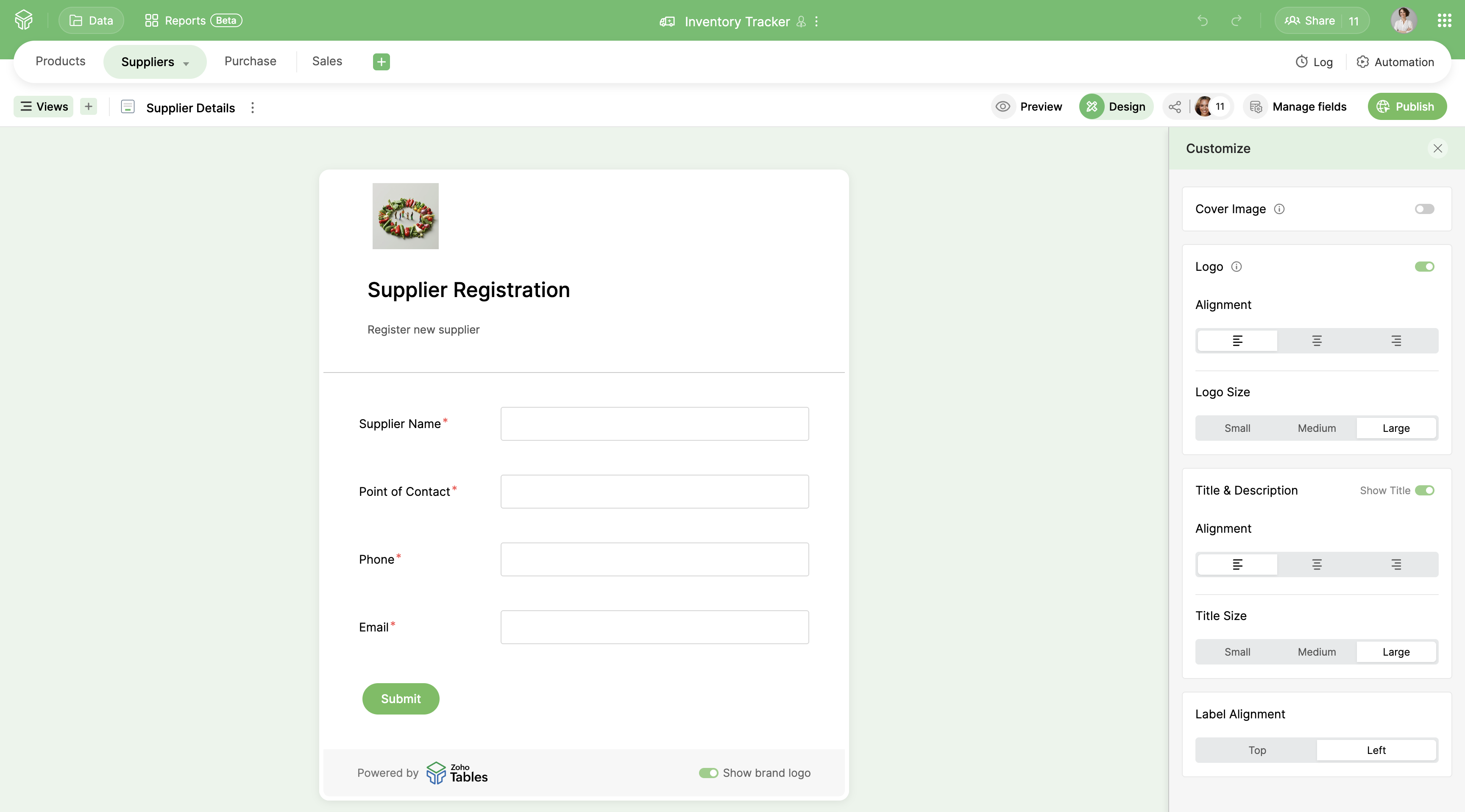 Zoho Tables Data View