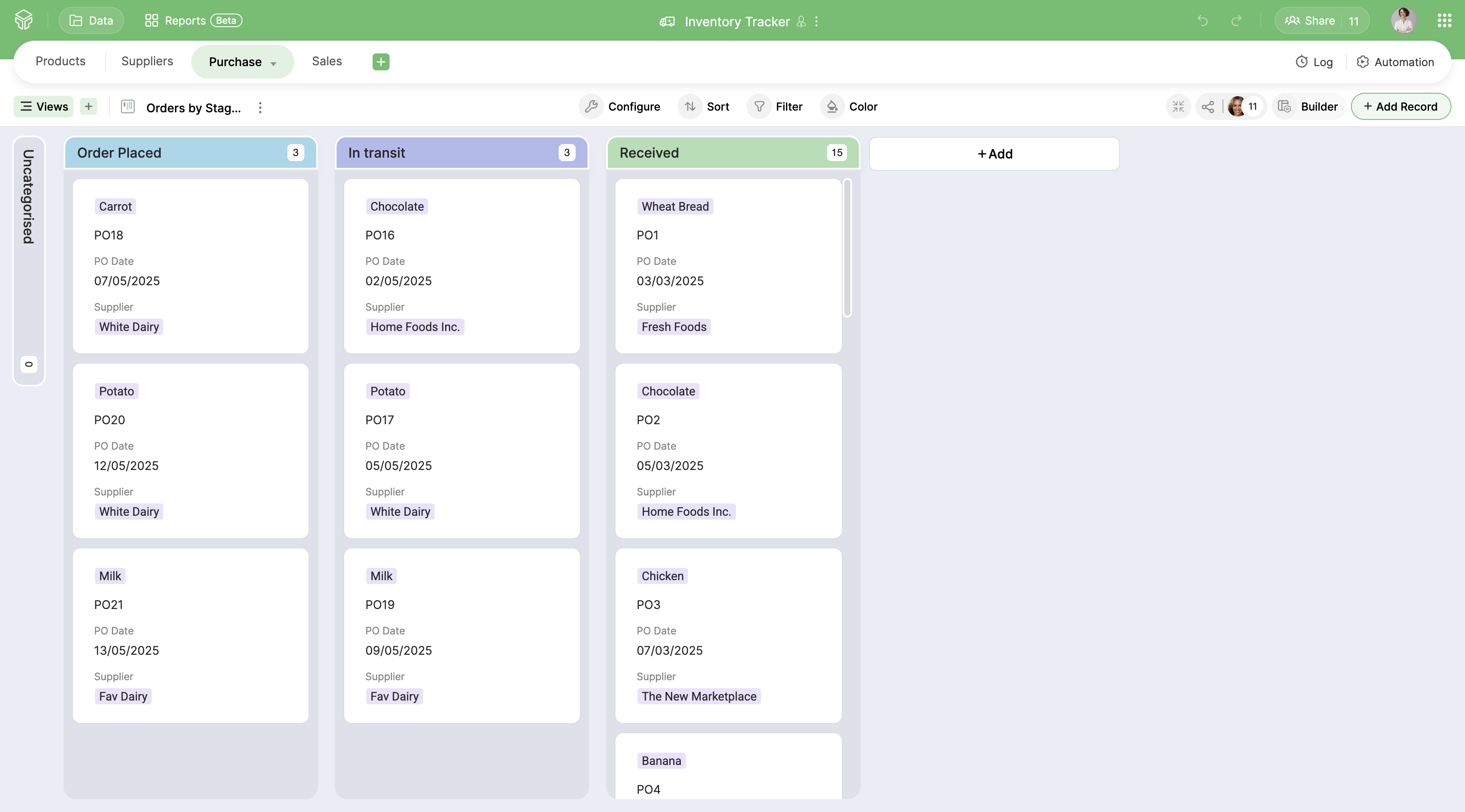 Zoho Tables Data View