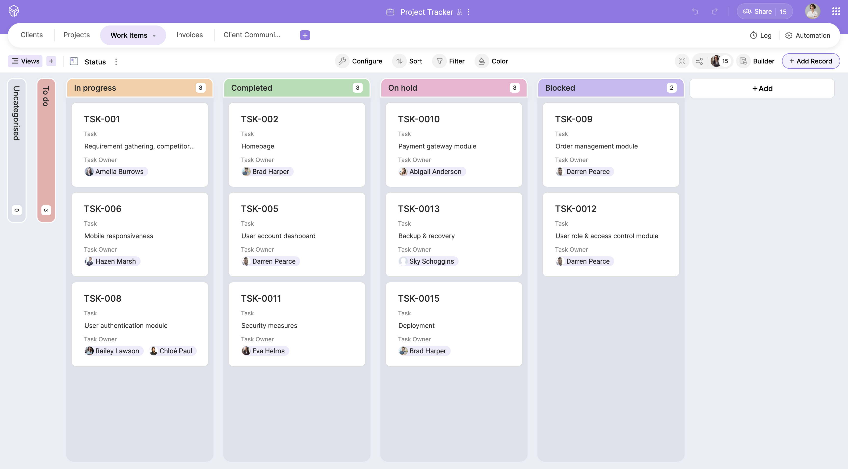 Zoho Tables Data View